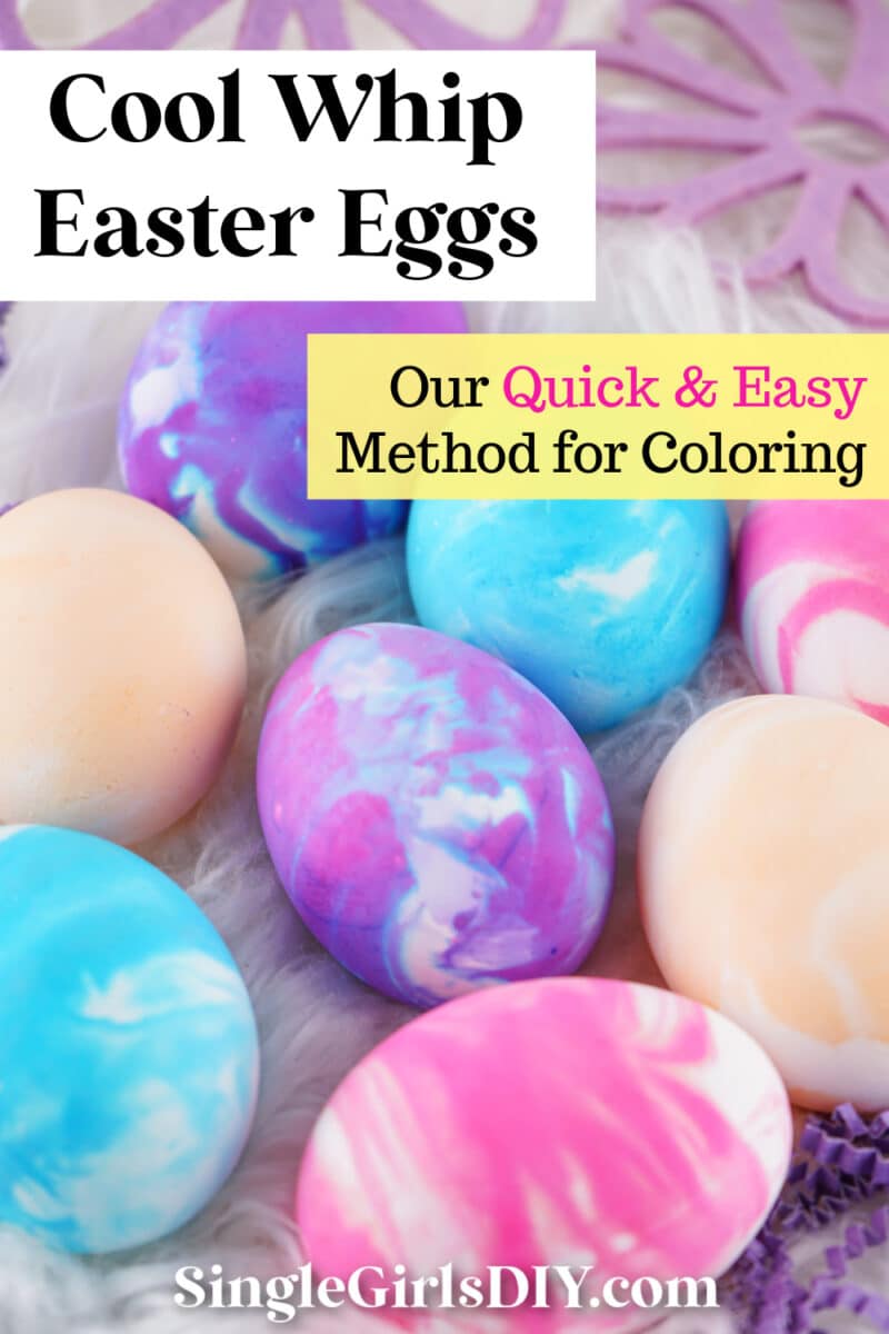 Vibrantly colored Cool Whip eggs with a guide to easy dyeing techniques.