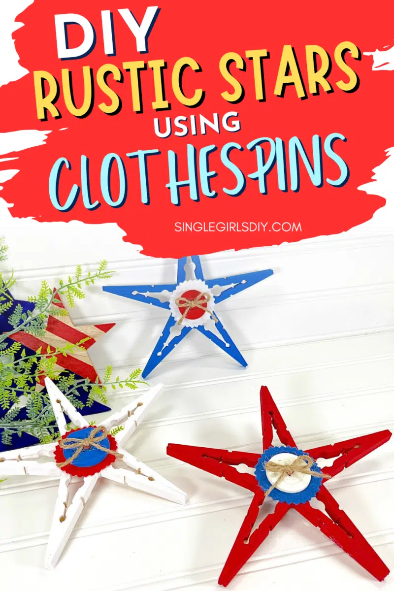 Diy project for creating rustic star decorations using clothespins, as demonstrated on singlegirlsdiy.com.