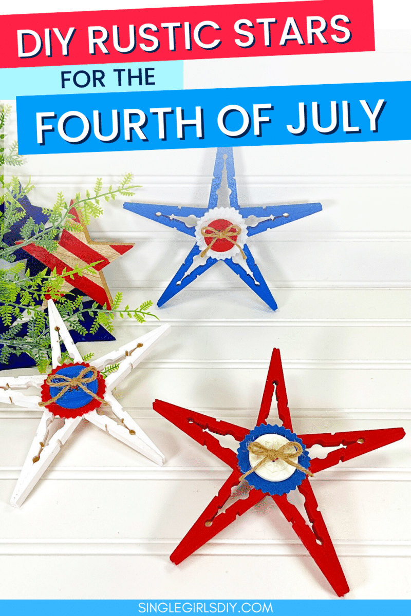 Homemade rustic stars in red, white, and blue as diy decorations for the fourth of july.