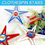 Patriotic clothespin stars craft project displayed on a table with a red, white, and blue theme.