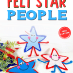 A colorful, step-by-step crafting guide for making felt star-shaped figures with a patriotic theme.
