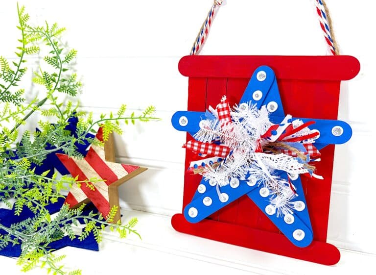 Patriotic Craft Stick Sign on a white background with red striped star