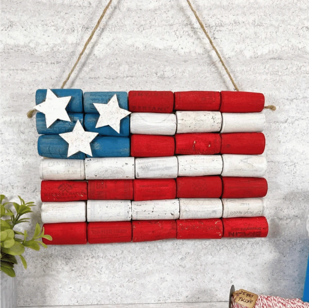wine cork American flag wall decor with a rustic design