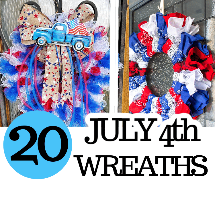 Two Fourth of July wreaths: one shaped like the U.S. with a car and flag design and the other featuring a bow and stars with red, white, and blue ribbons.