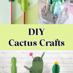 Discover a charming collection of DIY cactus crafts at SingleGirlsDIY.com, featuring two stylish cactus pens, a vibrant green cactus plant in a glass container, and three creatively potted cacti made from various materials. Dive into the world of DIY Cactus Crafts today!