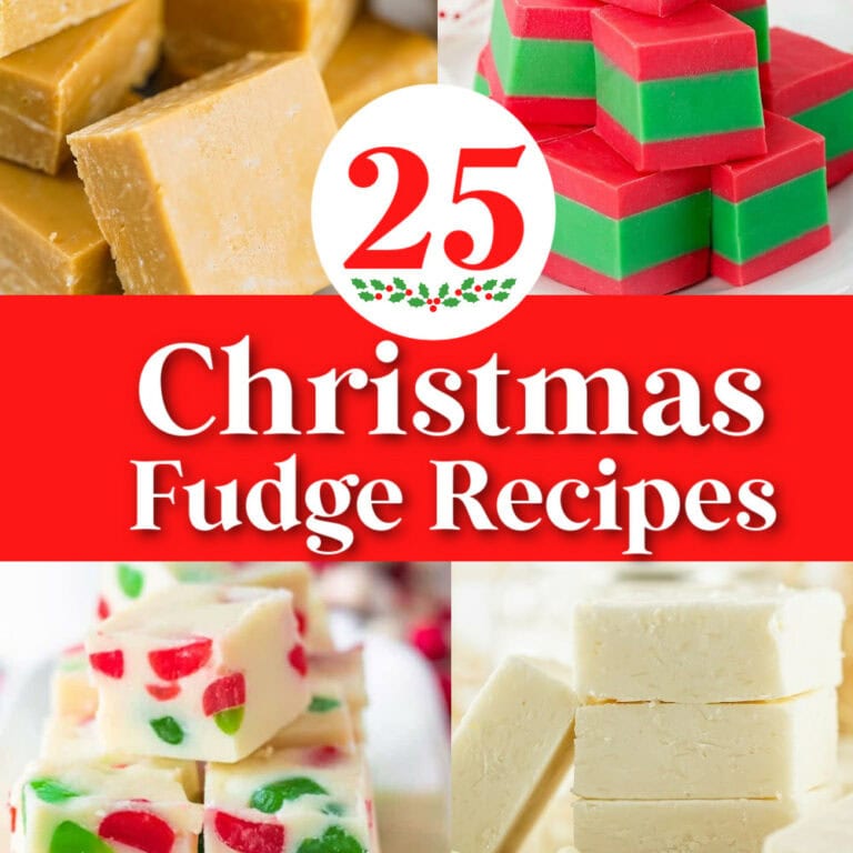 collage of assorted fudge types with the text: "25 Irresistible Christmas Fudge Recipes.