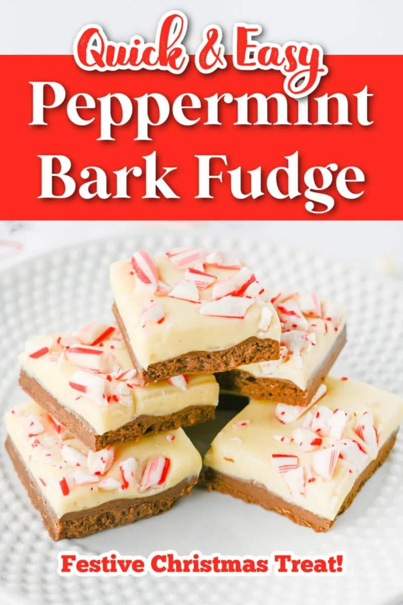 A plate brimming with peppermint bark fudge delights, each piece topped with crushed candy canes.