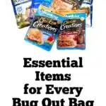 Packets of tuna and chicken in various flavors arranged above the text, "Essential Bug Out Bag Items for Every Emergency. How Many of These Do You Have? SingleGirlsDIY.com.